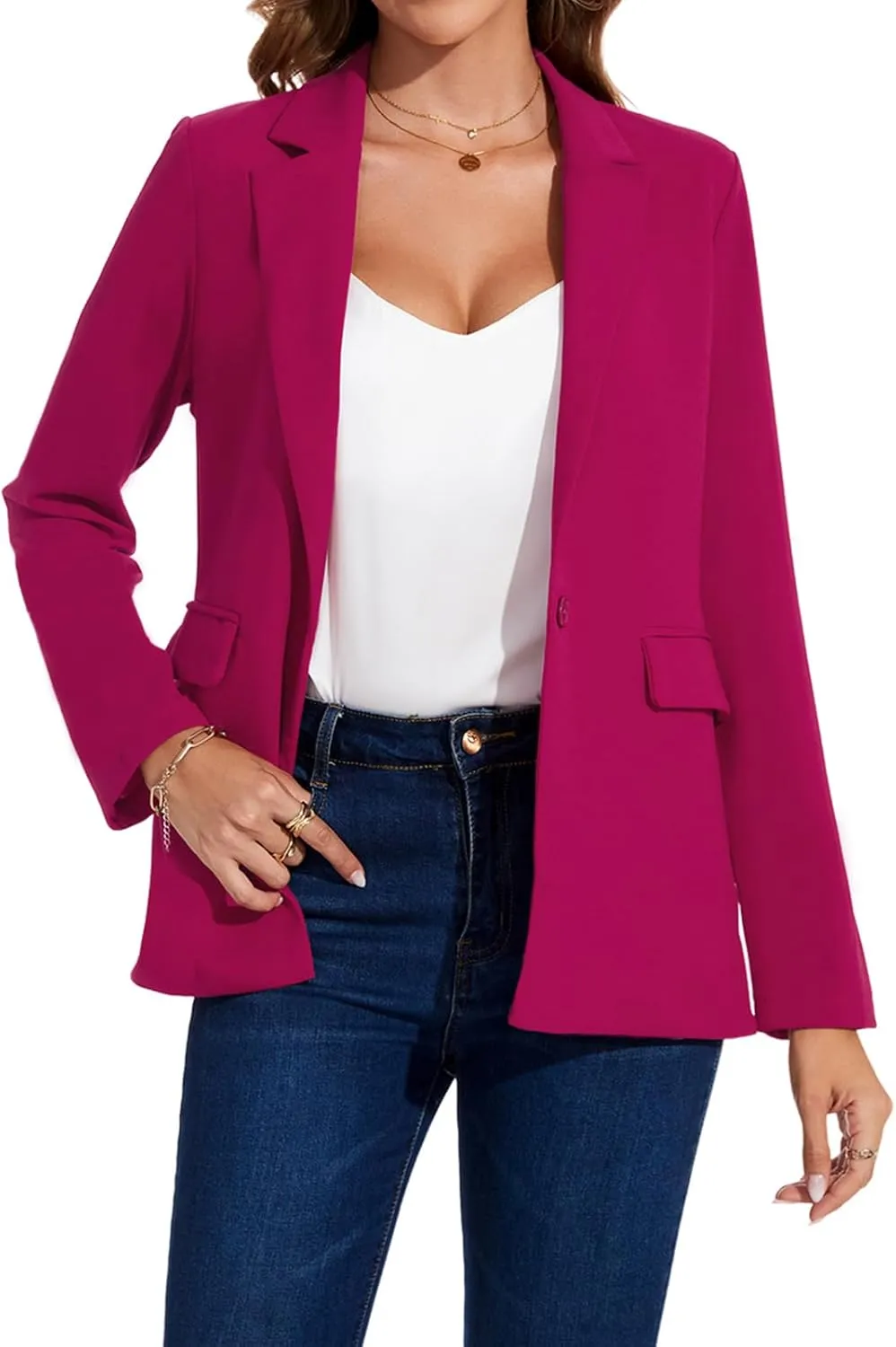 MINTLIMIT Blazers for Women One Button Jacket Suits Notched Lapel Classic Casual Formal Long Sleeve Blazer with Pockets