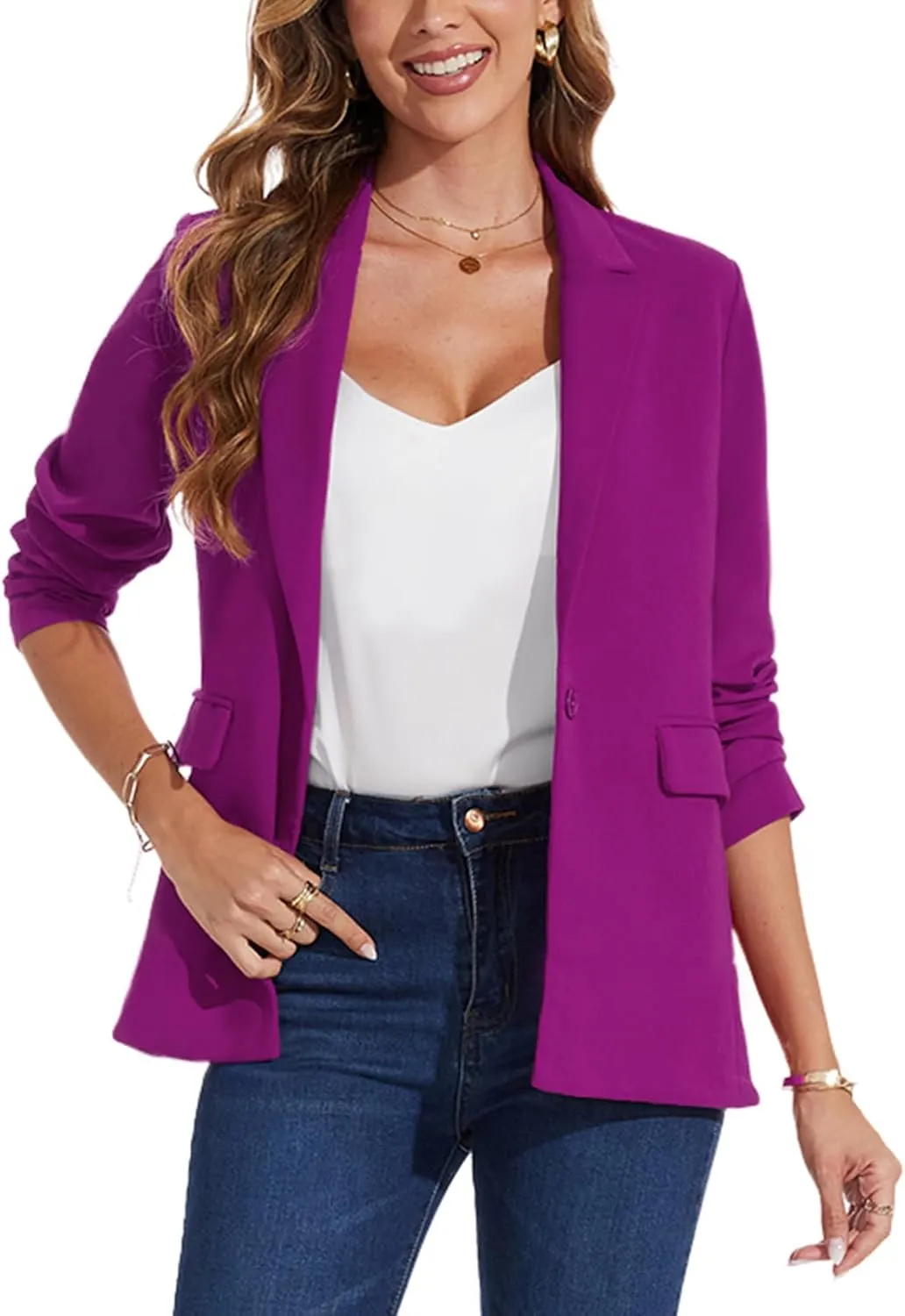 MINTLIMIT Blazers for Women One Button Jacket Suits Notched Lapel Classic Casual Formal Long Sleeve Blazer with Pockets