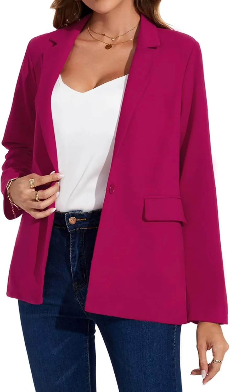 MINTLIMIT Blazers for Women One Button Jacket Suits Notched Lapel Classic Casual Formal Long Sleeve Blazer with Pockets