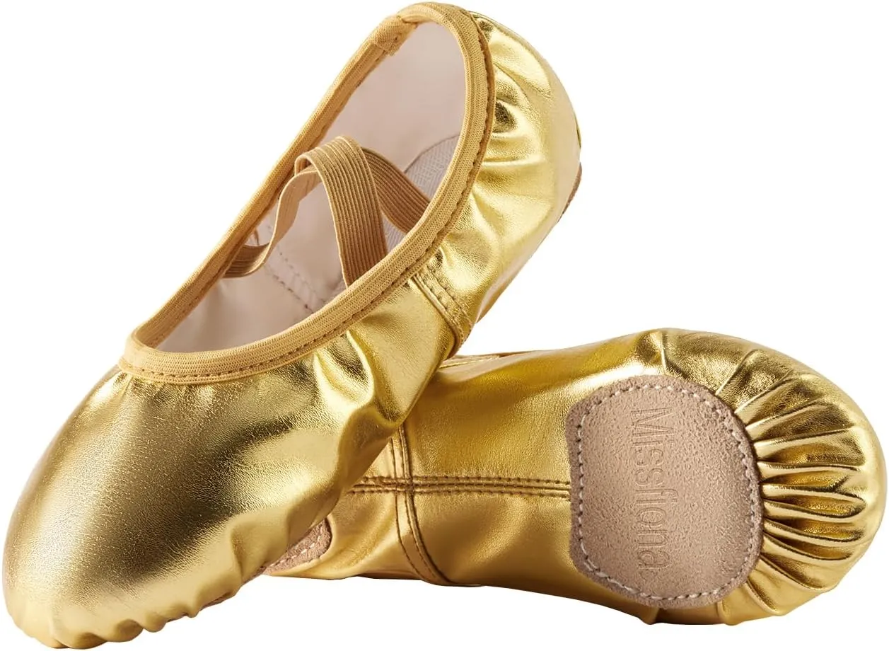 missfiona Ballet Shoes for Girls/Kids/Boys 3-10 | PU Leather with Elastic Straps | Beginner Dance Class & Recitals
