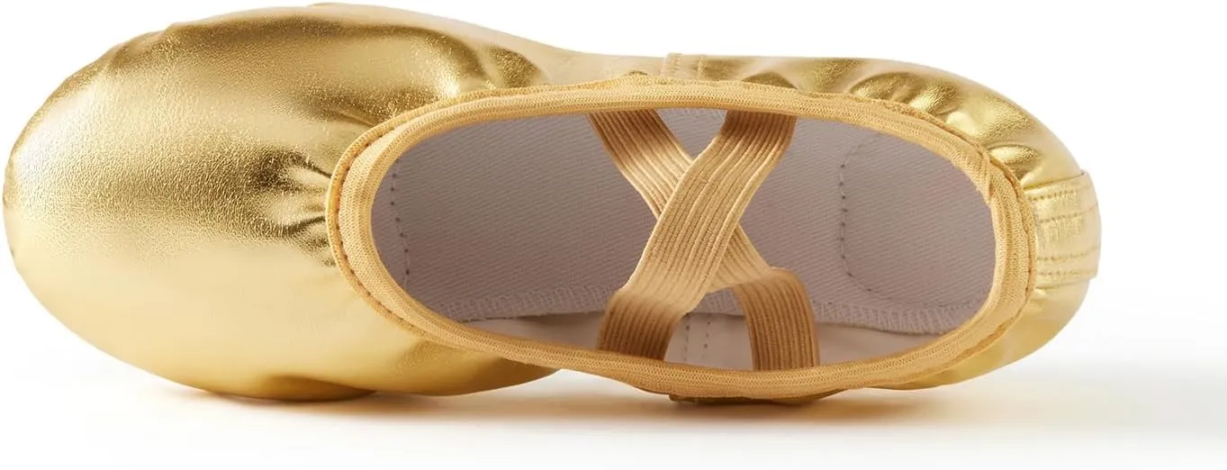 missfiona Ballet Shoes for Girls/Kids/Boys 3-10 | PU Leather with Elastic Straps | Beginner Dance Class & Recitals