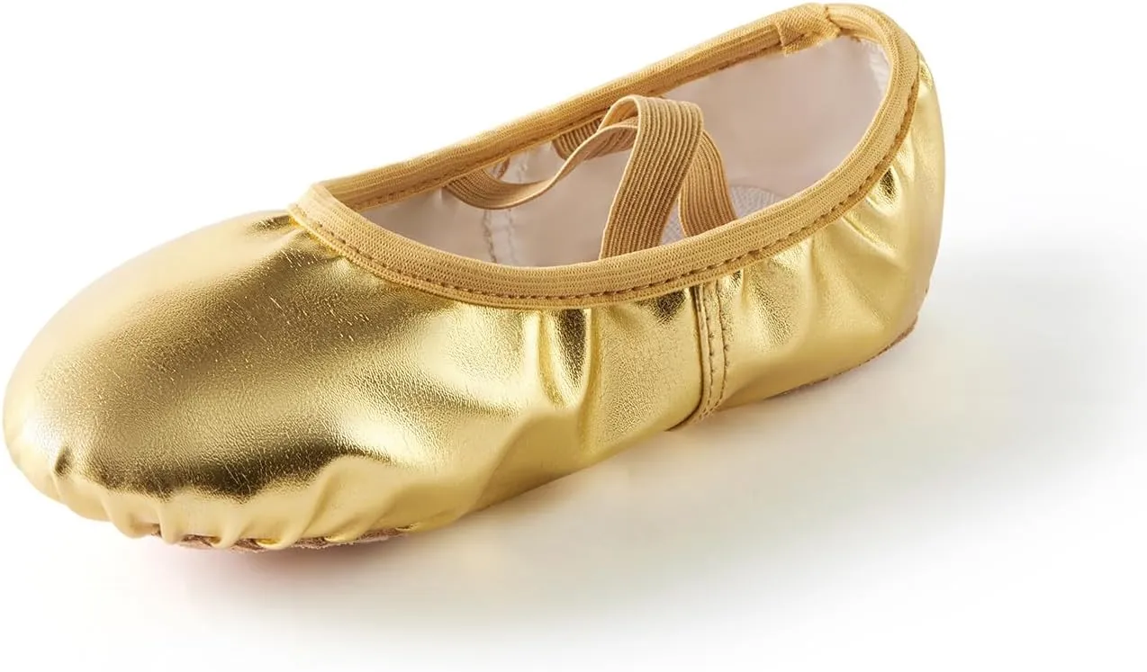 missfiona Ballet Shoes for Girls/Kids/Boys 3-10 | PU Leather with Elastic Straps | Beginner Dance Class & Recitals