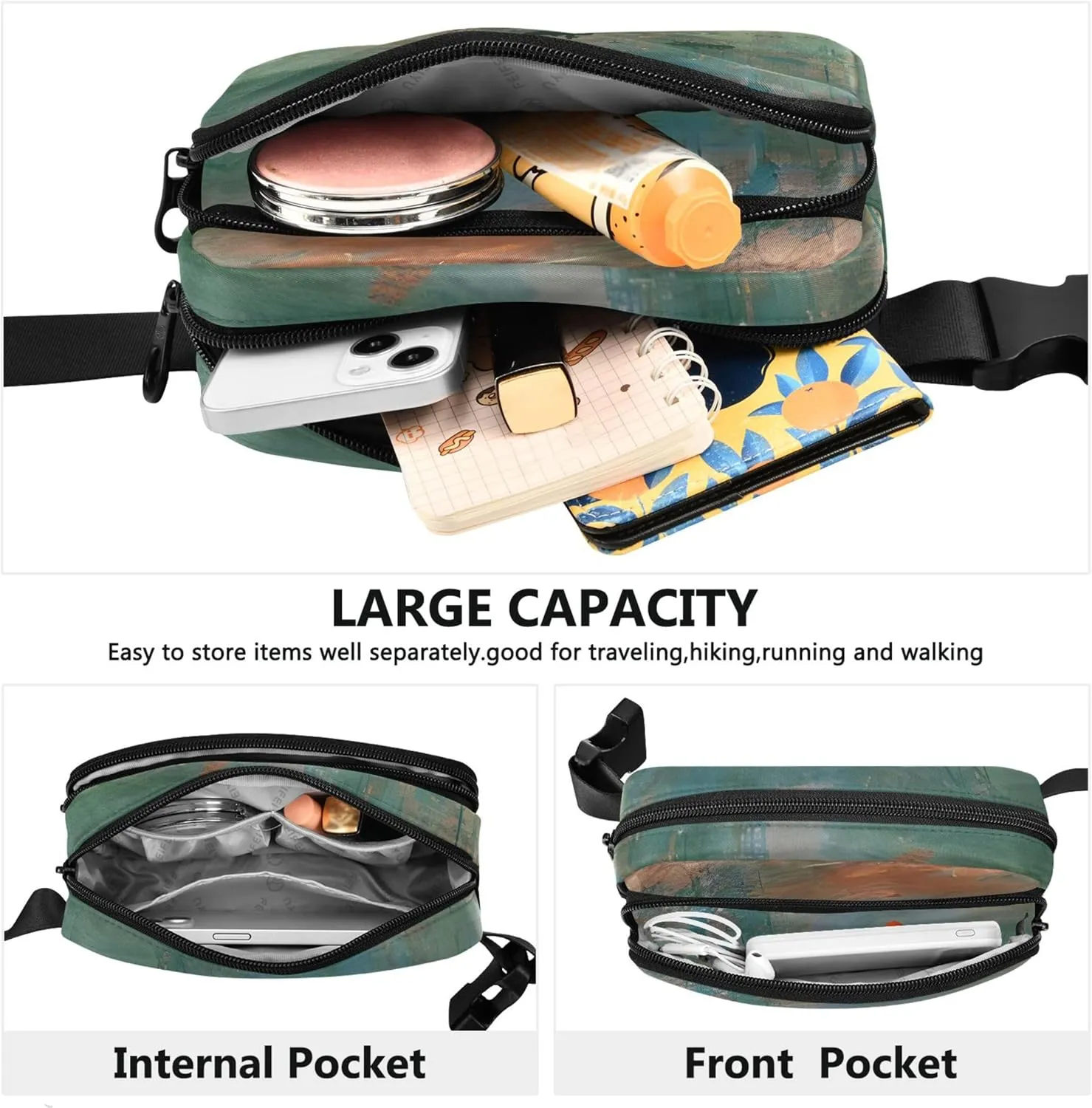 Monet Sunrise Impression Painting Women Fanny Packs Neon Hip Pouch Belt Bag Waterproof Waist Purse for Women