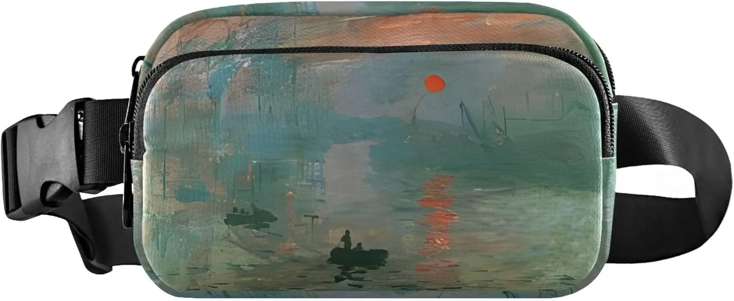 Monet Sunrise Impression Painting Women Fanny Packs Neon Hip Pouch Belt Bag Waterproof Waist Purse for Women