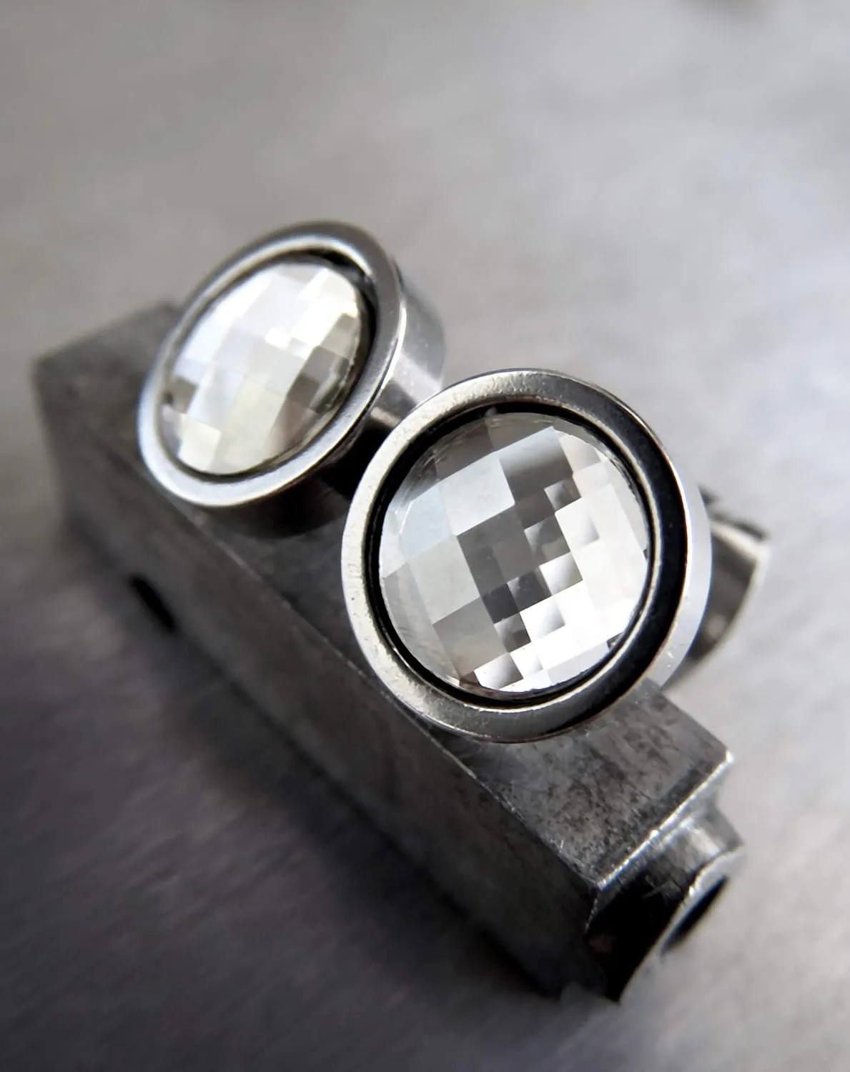 Mosaic Clear Crystal Stud Earrings - Modern Minimalist Unisex Mens Post Earrings