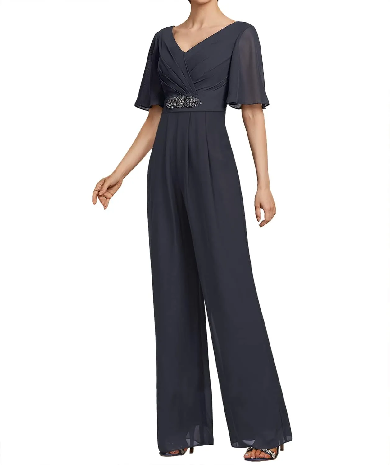 Mother of The Bride Dresses Pants Suits for Wedding Chiffon Long Formal Evening Dress V-Neck Women's Jumpsuits
