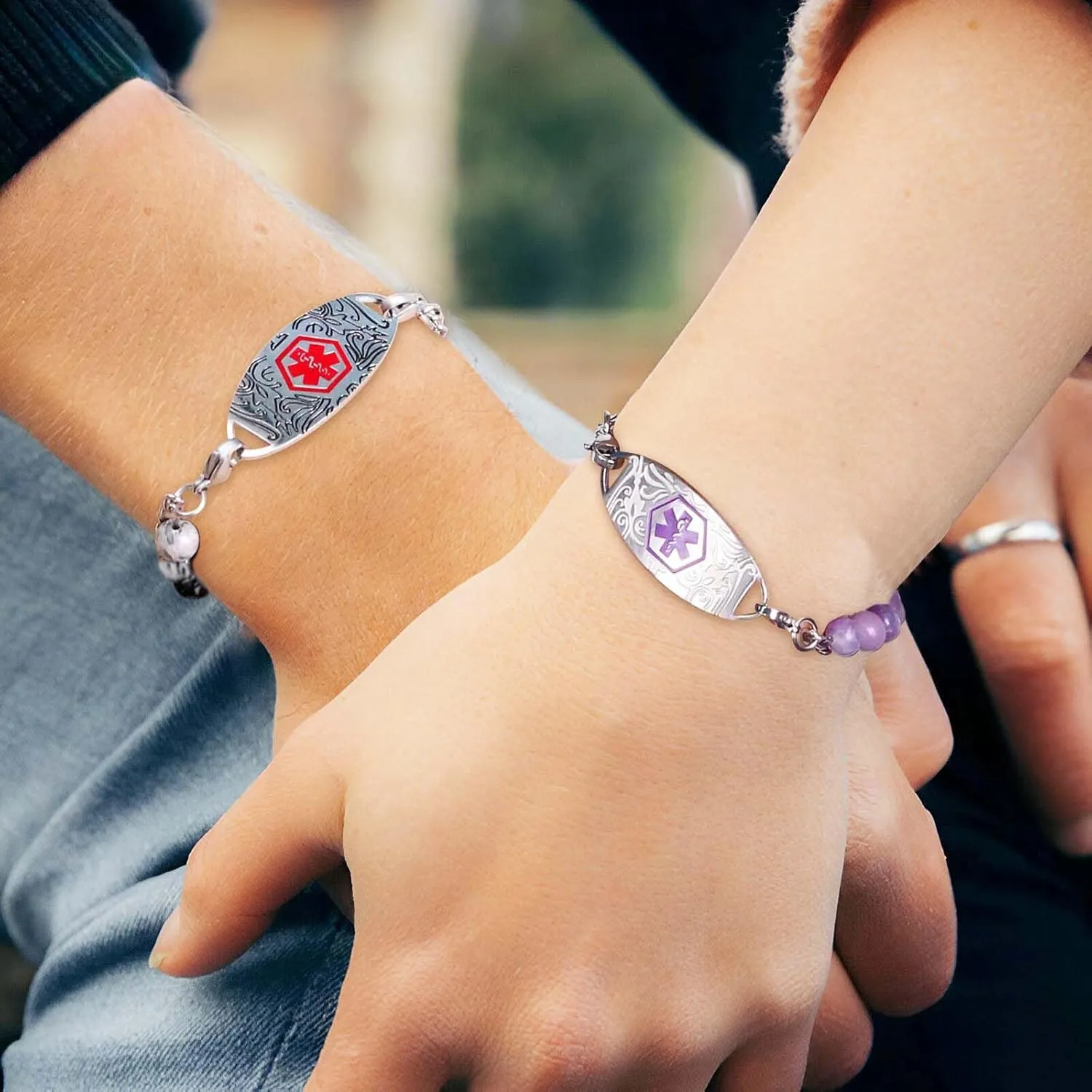 MOTICIUS Personalized Medical Alert Bracelets for Women Men Custom Agate Bracelet Personalized Medic ID Bracelet Custom Layered Emergency Bracelets ID Wristband for Women