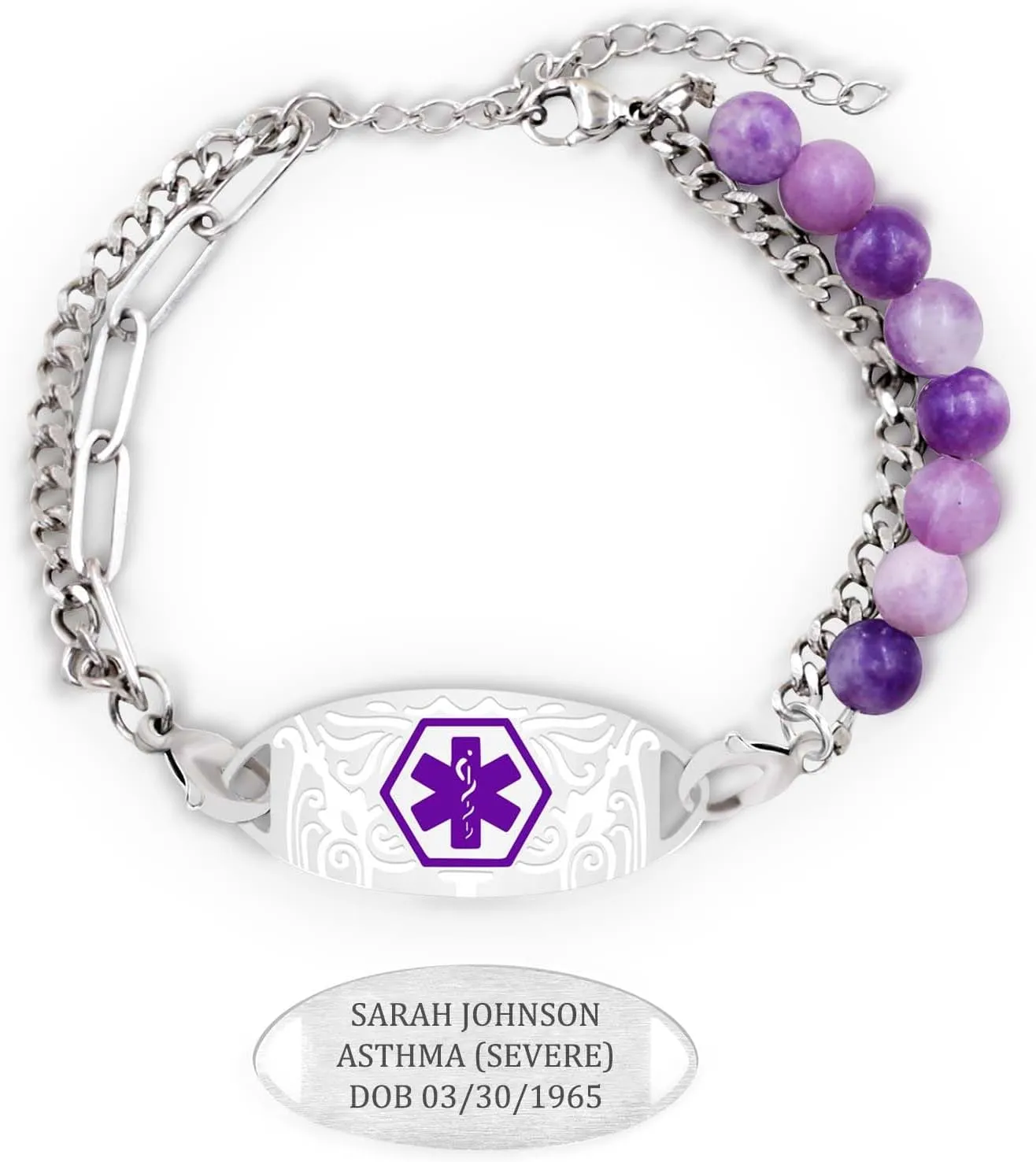 MOTICIUS Personalized Medical Alert Bracelets for Women Men Custom Agate Bracelet Personalized Medic ID Bracelet Custom Layered Emergency Bracelets ID Wristband for Women