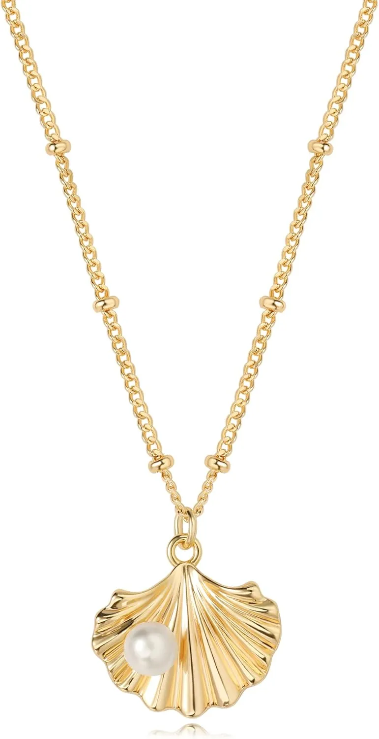 MTMY 14K Gold Plated Shell/Starfish/Anchor/Dolphin Pendant Necklaces Ocean Beach Summer Jewelry for Women