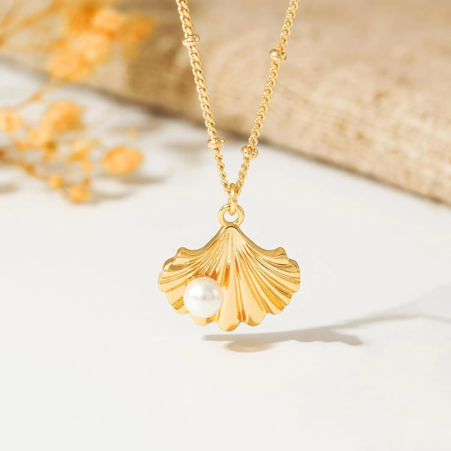 MTMY 14K Gold Plated Shell/Starfish/Anchor/Dolphin Pendant Necklaces Ocean Beach Summer Jewelry for Women