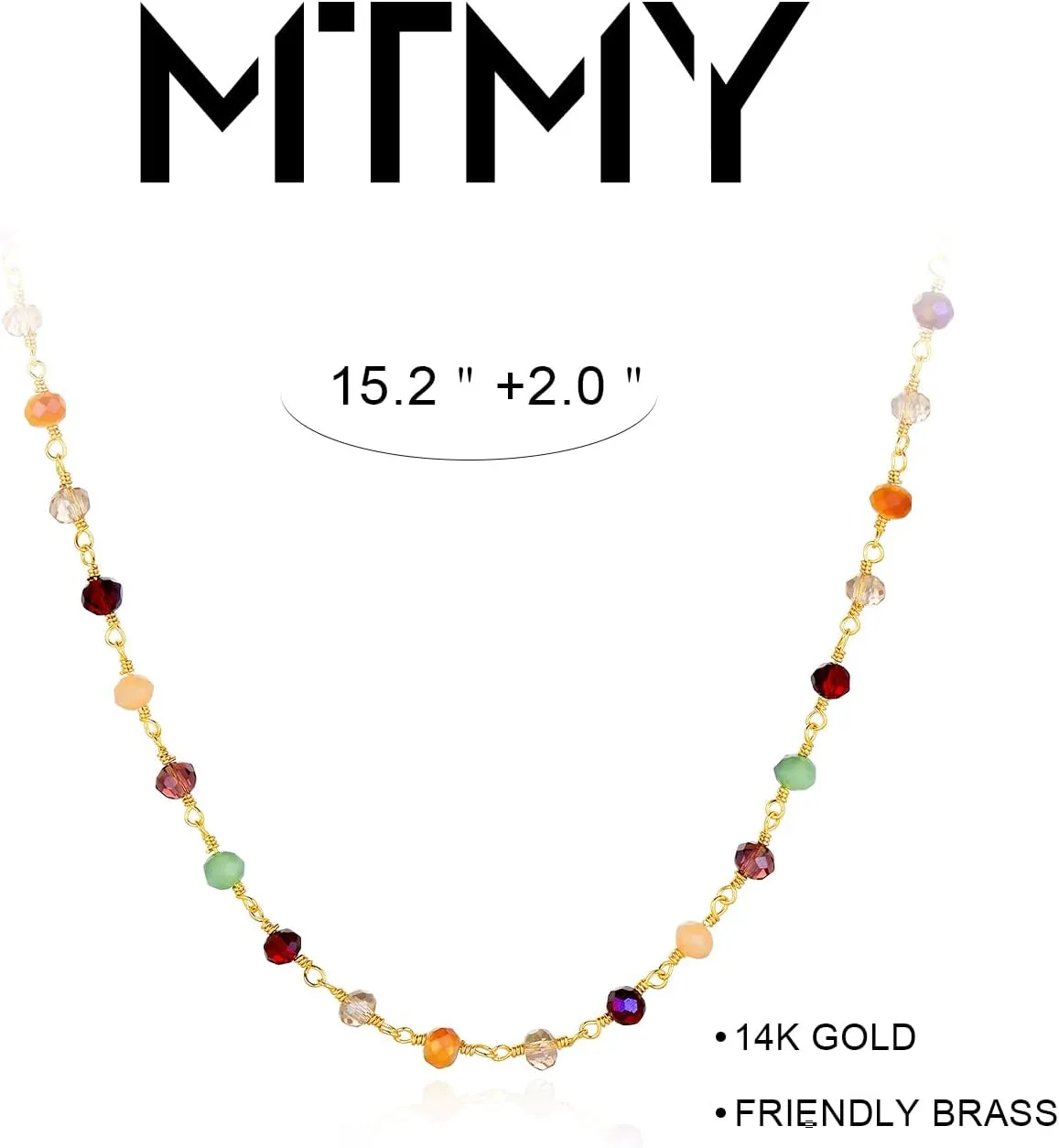 MTMY Beaded Necklaces for Women 14K Gold Plated Dainty Colorful Green/Rose Beaded Pearl Choker Necklace Delicate Boho Choker Necklace Jewelry Gift