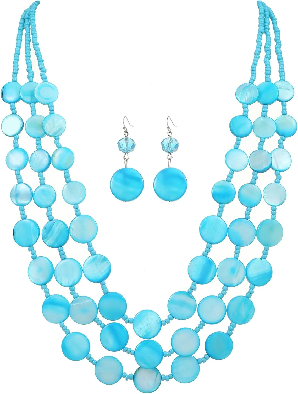 Multi layered Chunky Beaded Necklaces for Women Boho Colorful Shell Strand Statement Necklaces With Earrings Set Fashion Costume Jewelry Gifts