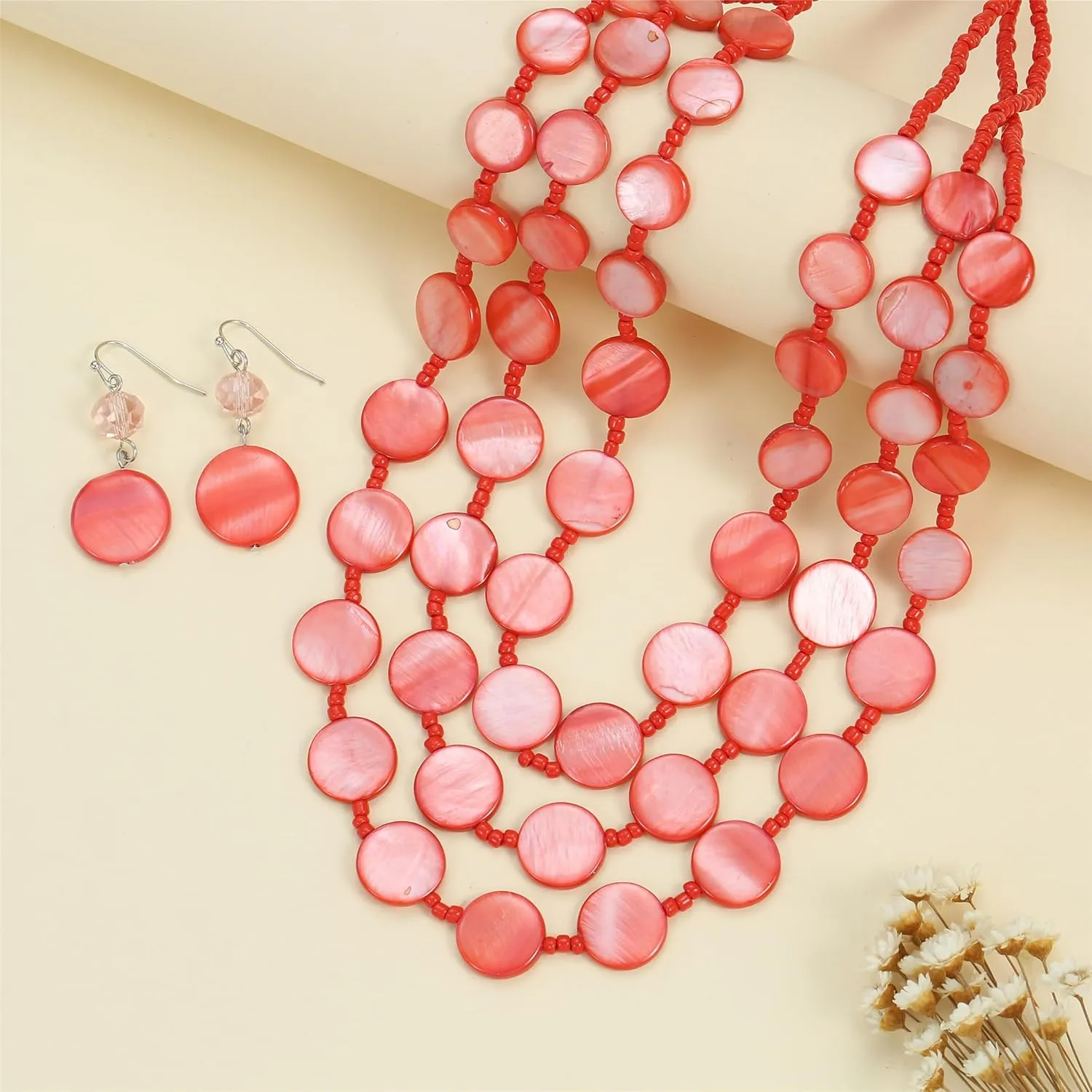 Multi layered Chunky Beaded Necklaces for Women Boho Colorful Shell Strand Statement Necklaces With Earrings Set Fashion Costume Jewelry Gifts