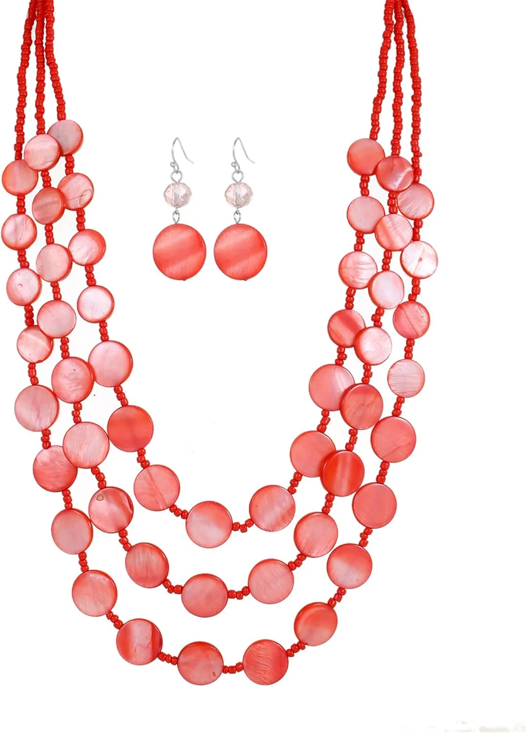 Multi layered Chunky Beaded Necklaces for Women Boho Colorful Shell Strand Statement Necklaces With Earrings Set Fashion Costume Jewelry Gifts