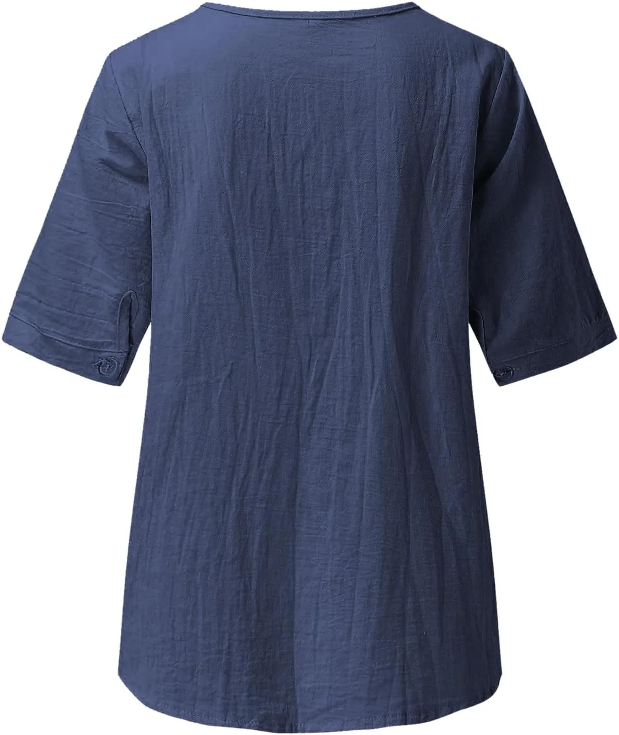 Mzkdieey Women's Embroidered Blouse Cotton Linen Short Sleeve Peasant Boho Tunic Tops Casual Notch V Neck Loose Fit T-Shirt