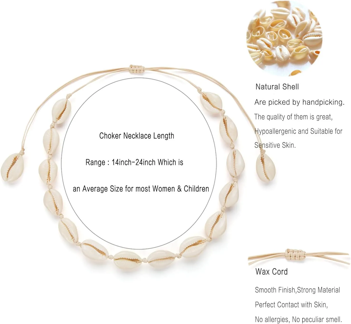 Nackiy Handmade Sea Shell Necklace for Women Summer Adjustable Natural Shell Collar Necklace (Beige Braided Rope)