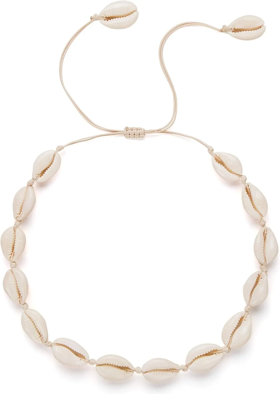 Nackiy Handmade Sea Shell Necklace for Women Summer Adjustable Natural Shell Collar Necklace (Beige Braided Rope)