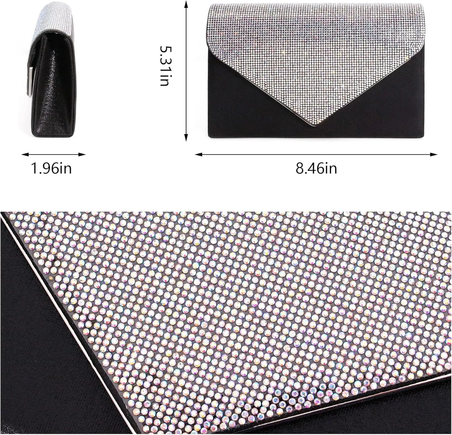 Naimo Rhinestone Clutch Purses for Women Evening Bag Satin Envelope Shouder Chain Bag Wedding Party Handbags