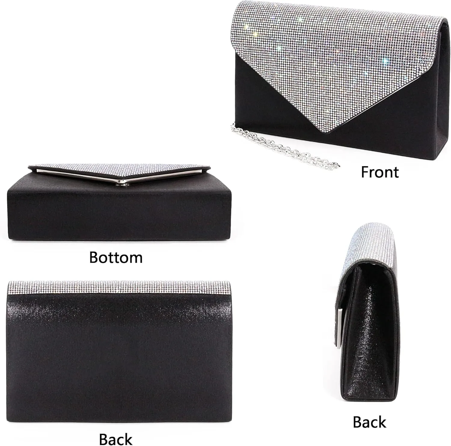 Naimo Rhinestone Clutch Purses for Women Evening Bag Satin Envelope Shouder Chain Bag Wedding Party Handbags