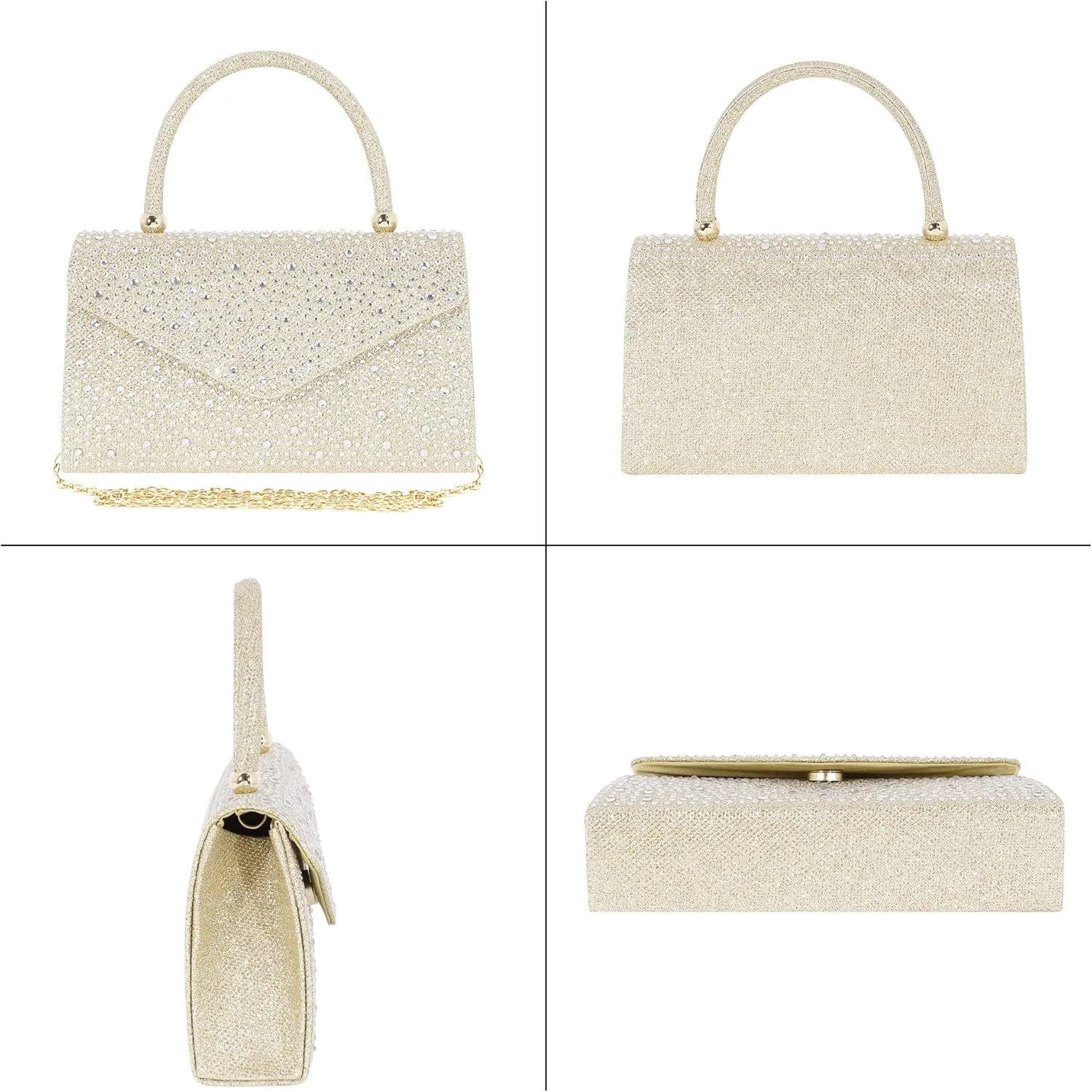 Naimo Shiny Crystal Evening Clutch Bag Top Handle Handbag Crossbody Shoulder Bag Wedding Party Bride Purse