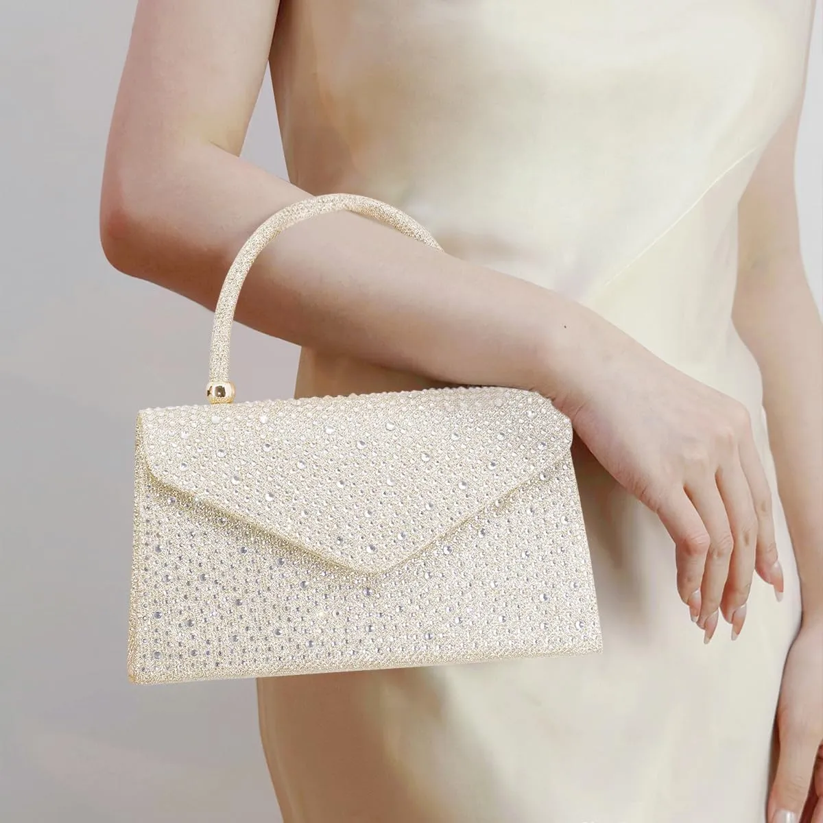 Naimo Shiny Crystal Evening Clutch Bag Top Handle Handbag Crossbody Shoulder Bag Wedding Party Bride Purse