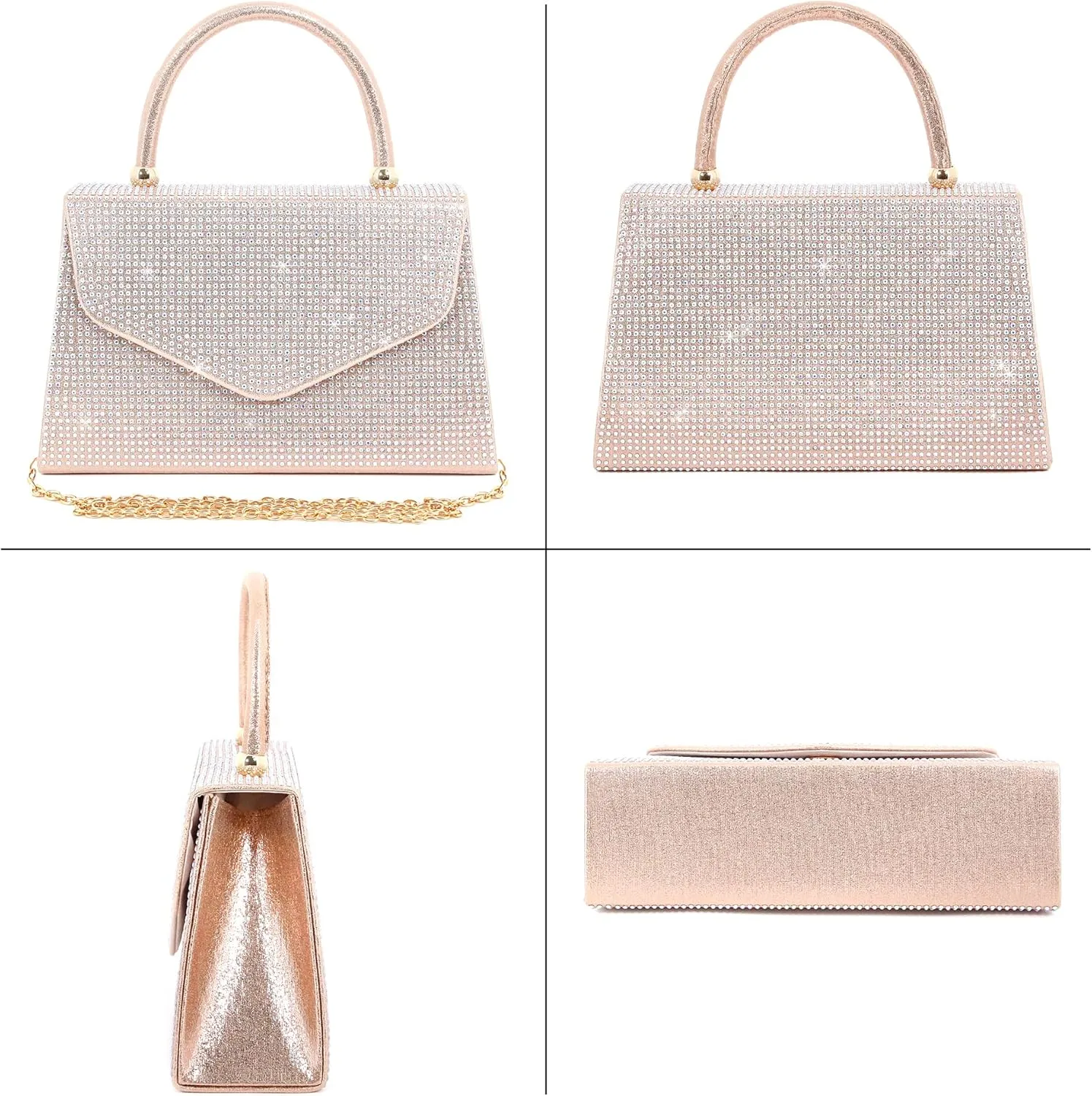 Naimo Shiny Crystal Evening Clutch Bag Top Handle Handbag Crossbody Shoulder Bag Wedding Party Bride Purse