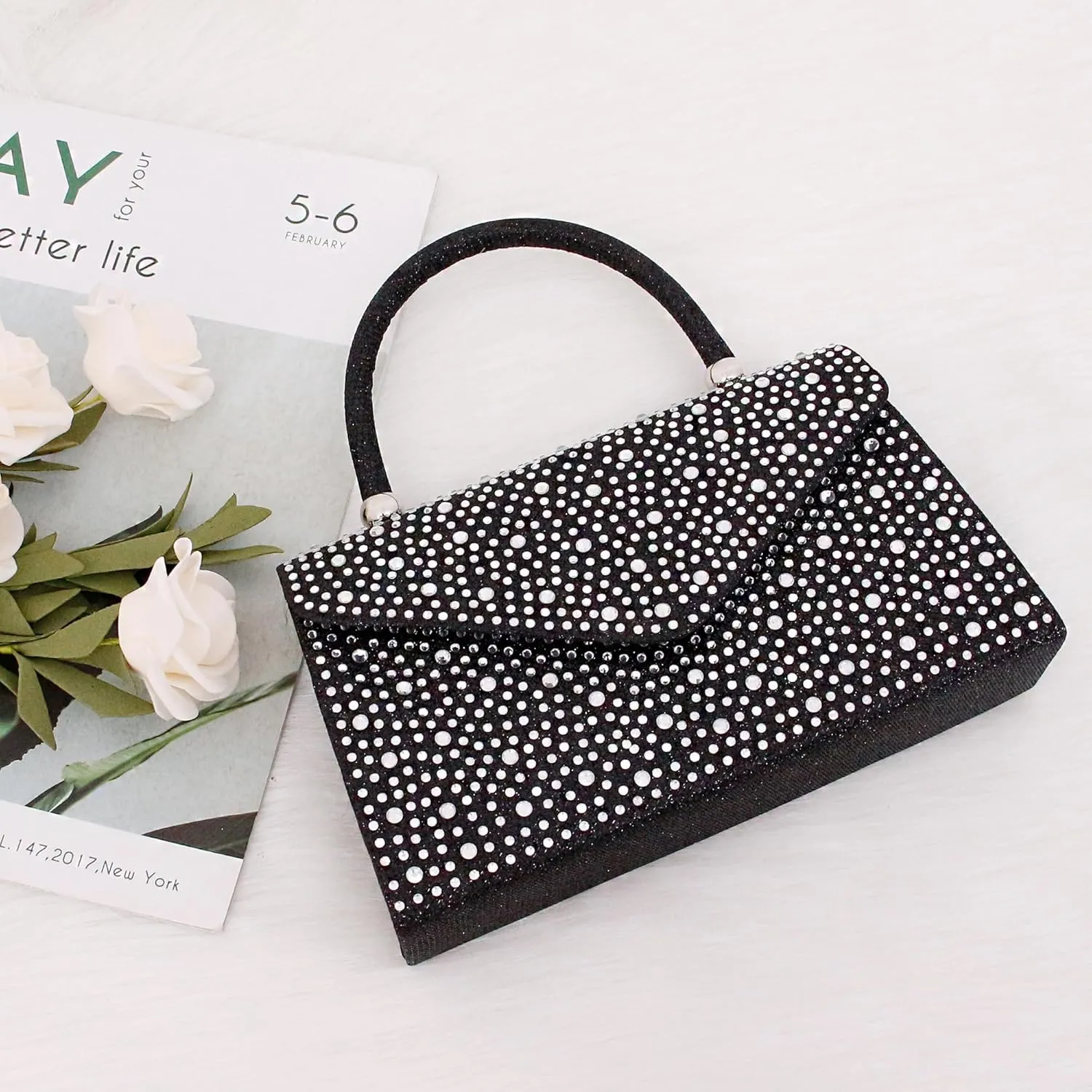 Naimo Shiny Crystal Evening Clutch Bag Top Handle Handbag Crossbody Shoulder Bag Wedding Party Bride Purse