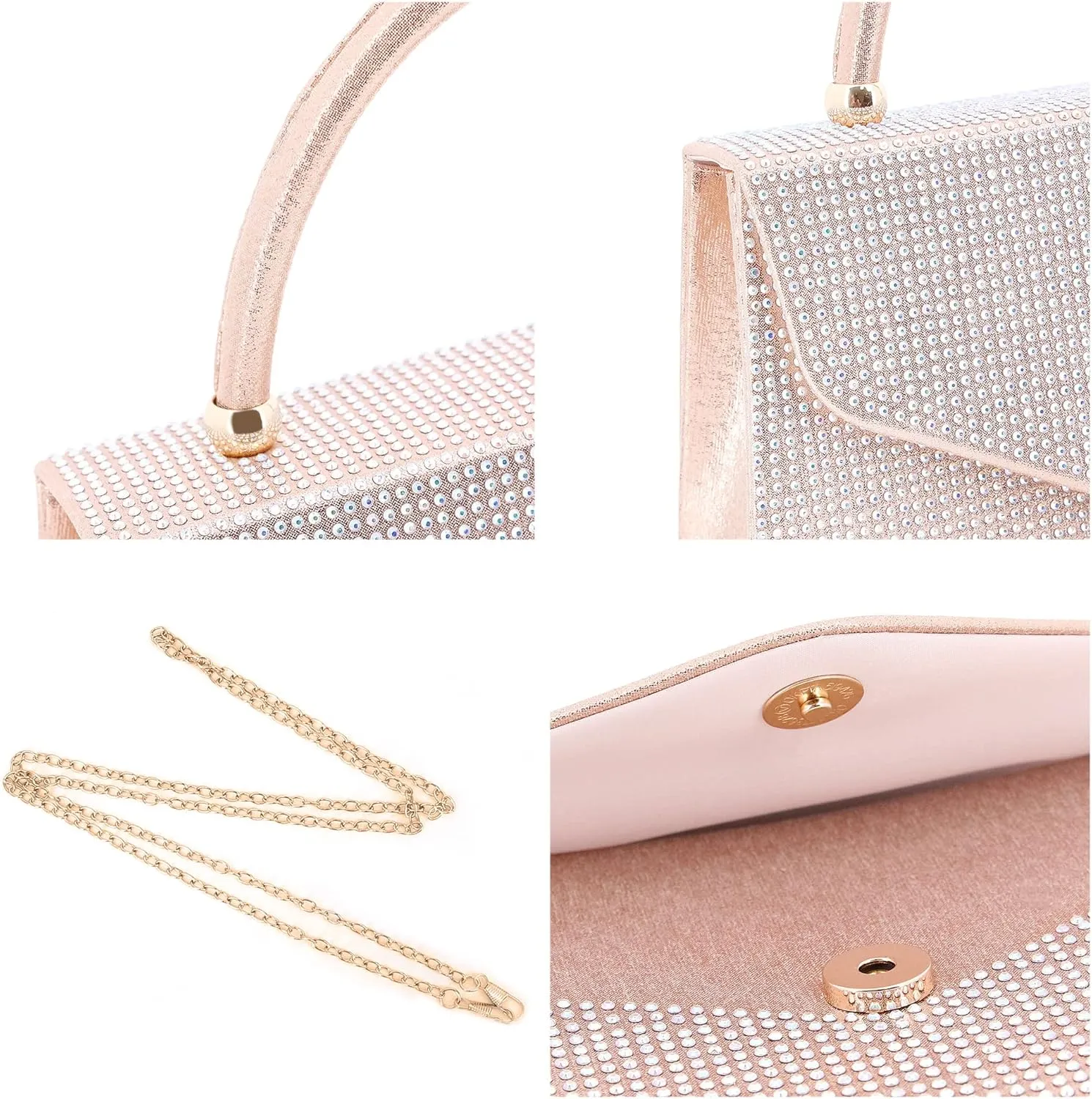 Naimo Shiny Crystal Evening Clutch Bag Top Handle Handbag Crossbody Shoulder Bag Wedding Party Bride Purse
