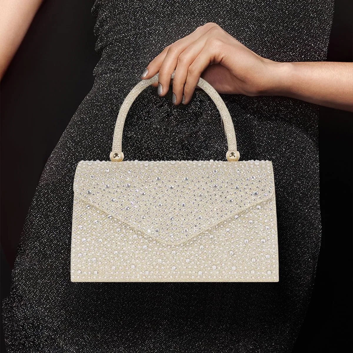 Naimo Shiny Crystal Evening Clutch Bag Top Handle Handbag Crossbody Shoulder Bag Wedding Party Bride Purse