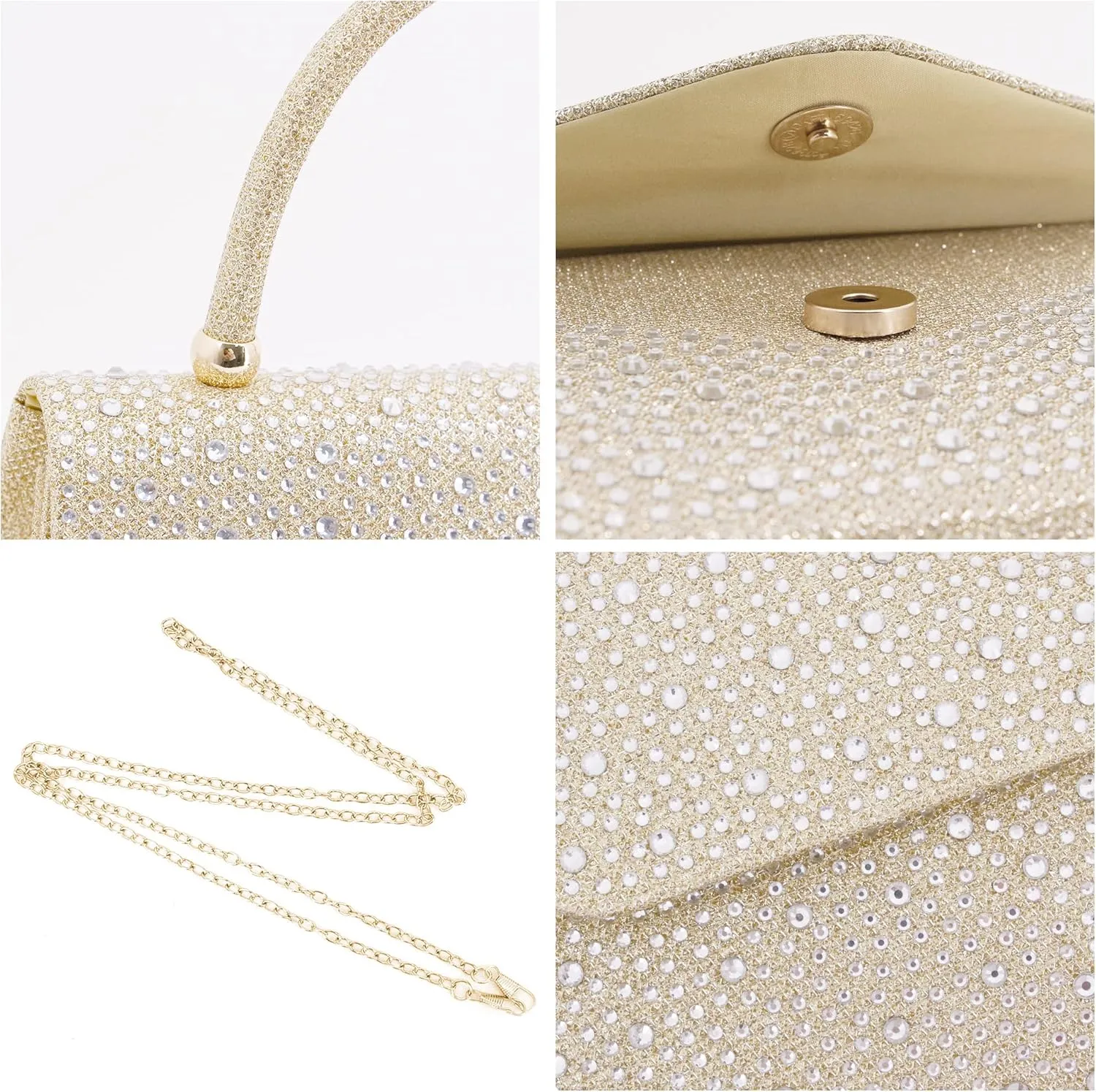 Naimo Shiny Crystal Evening Clutch Bag Top Handle Handbag Crossbody Shoulder Bag Wedding Party Bride Purse