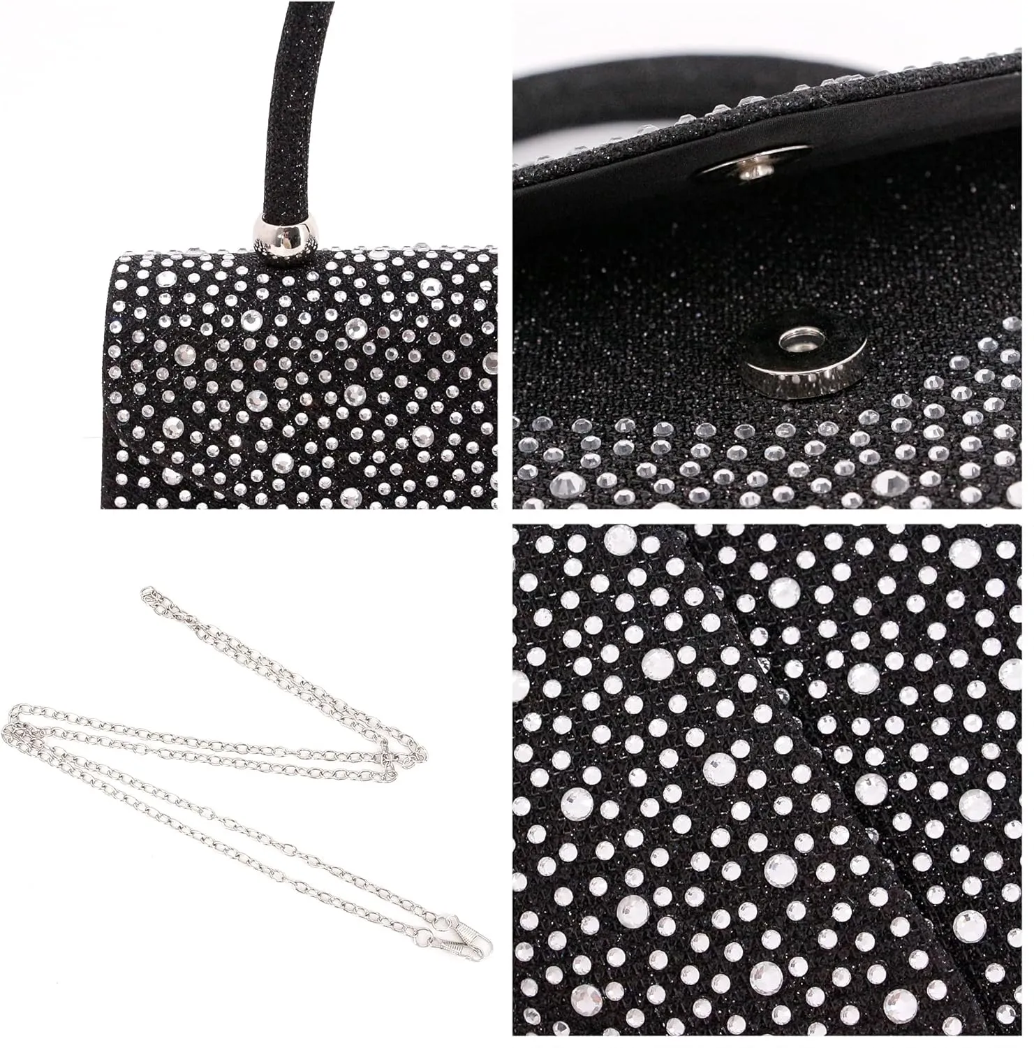 Naimo Shiny Crystal Evening Clutch Bag Top Handle Handbag Crossbody Shoulder Bag Wedding Party Bride Purse