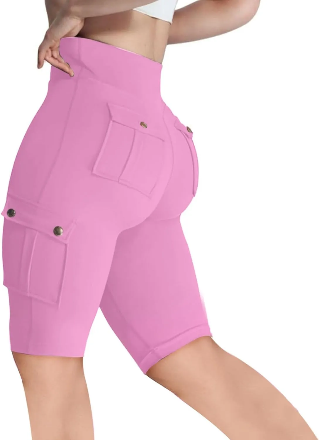 NaRHbrg Womens Workout Shorts Butt Lifting Yoga Running Biker Leggings with Pockets High Waisted Booty Cargo Shorts