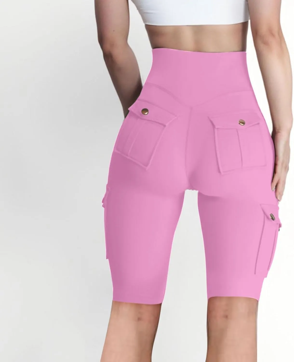 NaRHbrg Womens Workout Shorts Butt Lifting Yoga Running Biker Leggings with Pockets High Waisted Booty Cargo Shorts