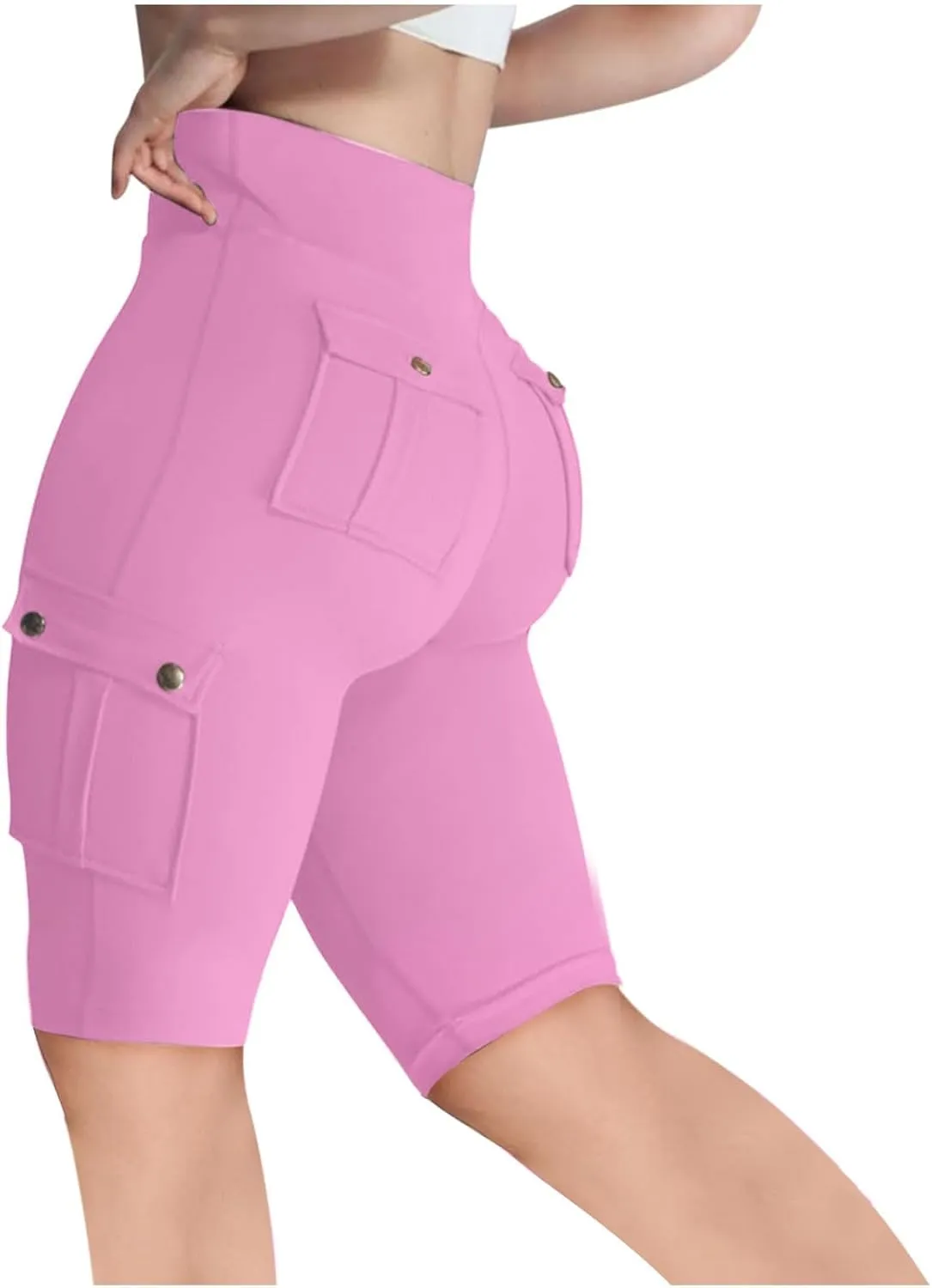 NaRHbrg Womens Workout Shorts Butt Lifting Yoga Running Biker Leggings with Pockets High Waisted Booty Cargo Shorts