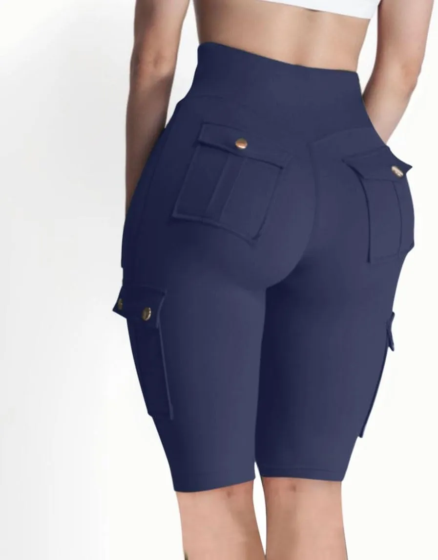 NaRHbrg Womens Workout Shorts Butt Lifting Yoga Running Biker Leggings with Pockets High Waisted Booty Cargo Shorts