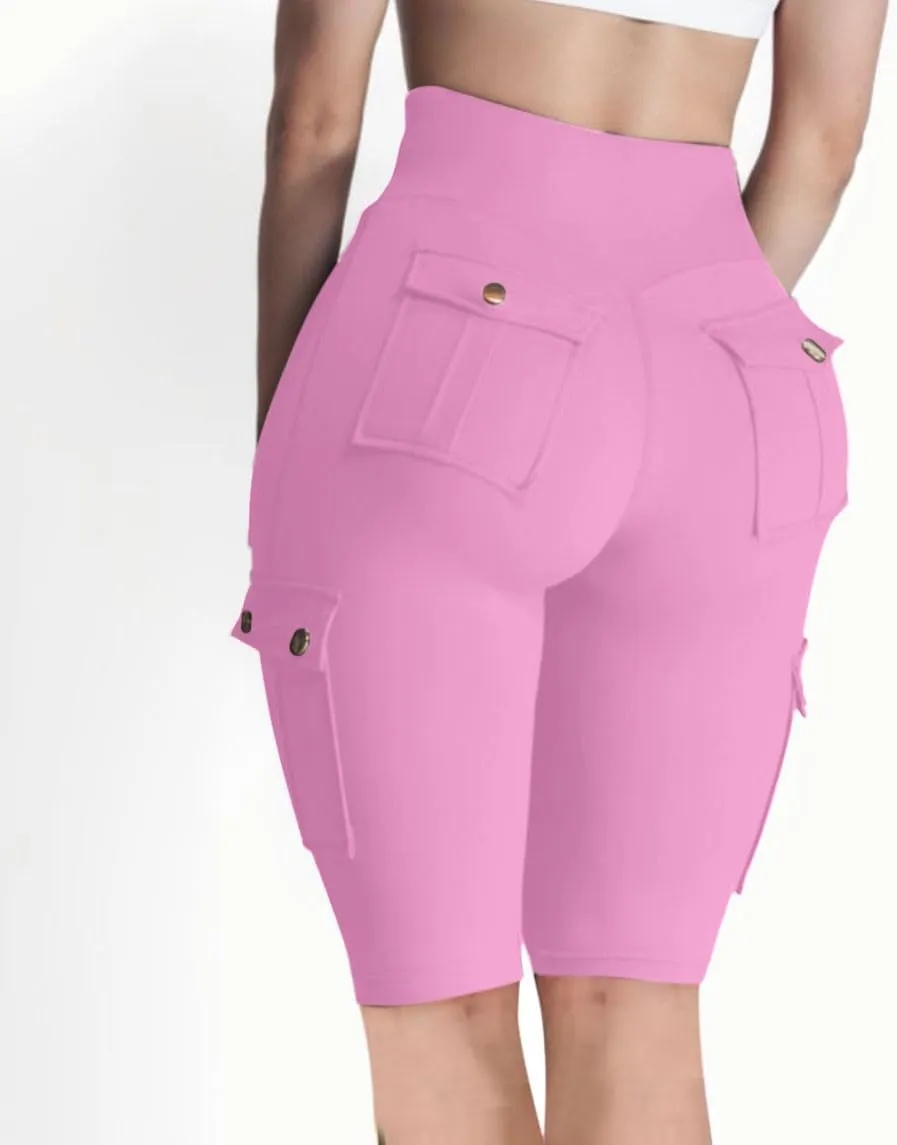 NaRHbrg Womens Workout Shorts Butt Lifting Yoga Running Biker Leggings with Pockets High Waisted Booty Cargo Shorts