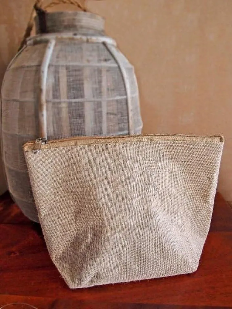 Natural Canvas Zippered Flat Pouch Cosmetic Makeup Bag Travel Toiletry Dopp Kits (6, Size 4: 10"W x 7" x 3"D)