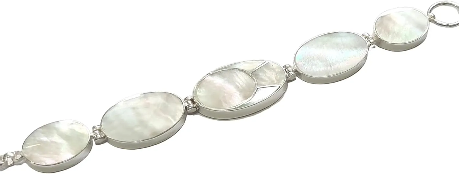 Natural Mother of Pearl Chain Bracelet, Handmade 925 Sterling Silver Mother of Pearl Bracelet Women Jewelry SG020