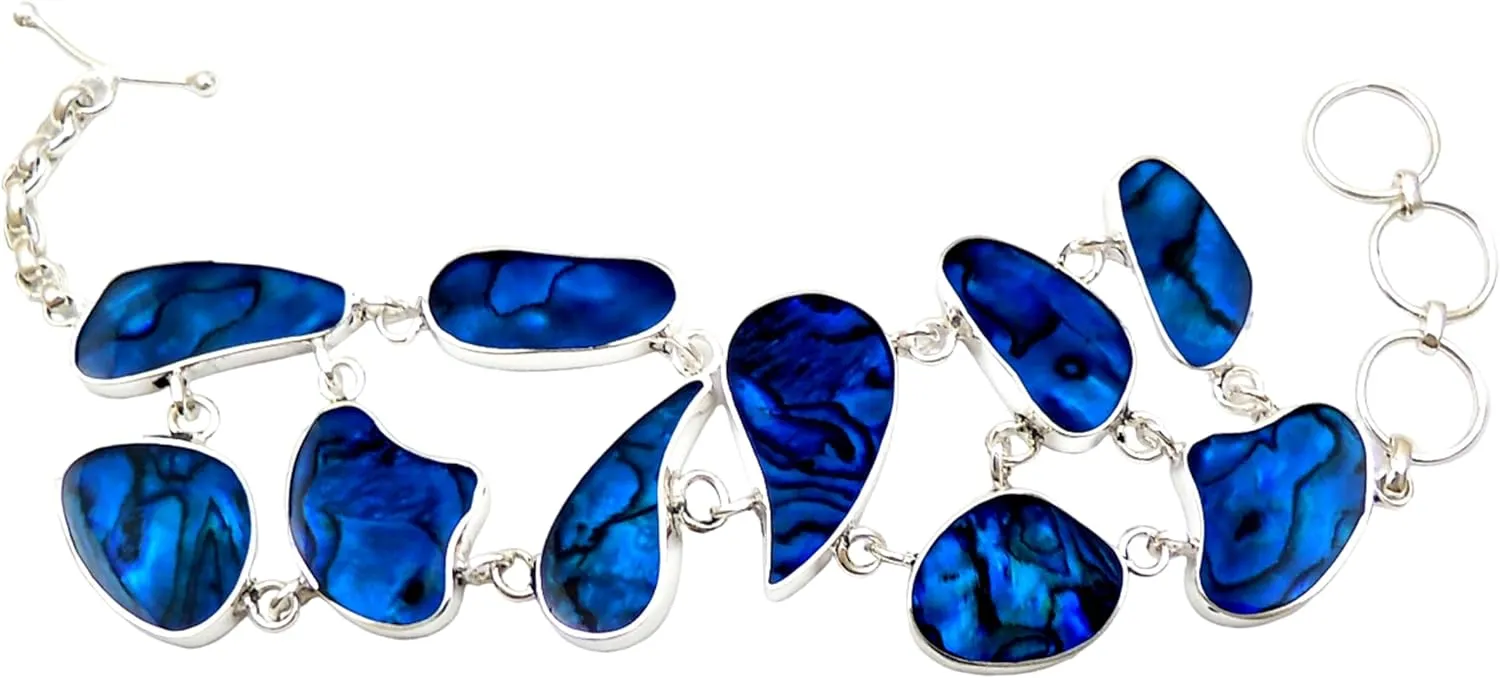 Natural Paua Abalone Bracelet, 925 Sterling Silver Handmade Abalone Shell Bracelet for Women Jewelry SB081