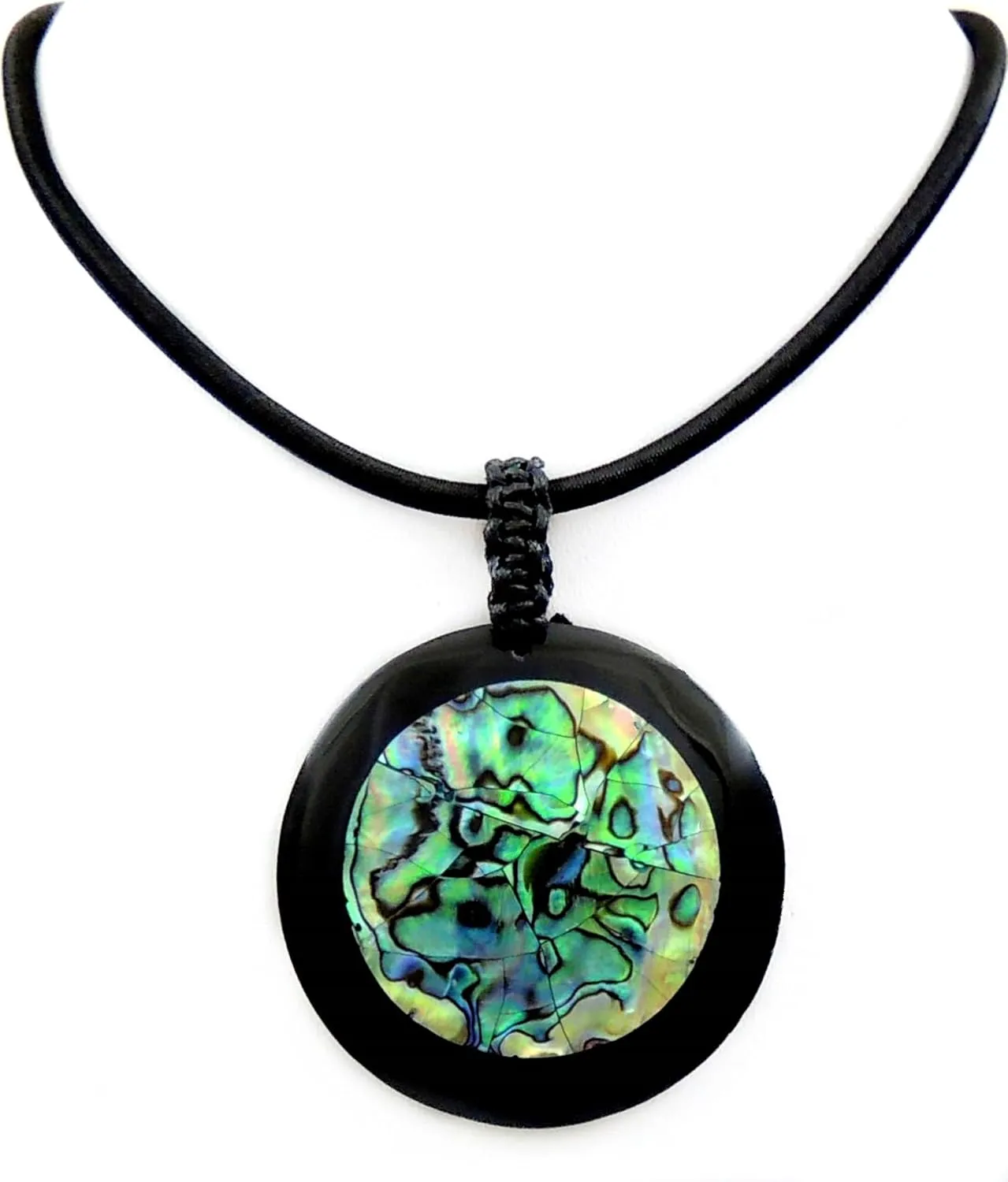 Natural Paua Abalone Shell Round Pendant Beads Necklace Handmade Jewelry CA417