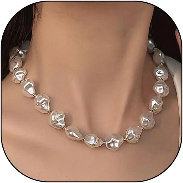 Natural Pearl Pendant Necklace for Women, Adjustable Baroque Dainty Pearl Beads Choker,Charming Simplify Daily Jewelry Gift