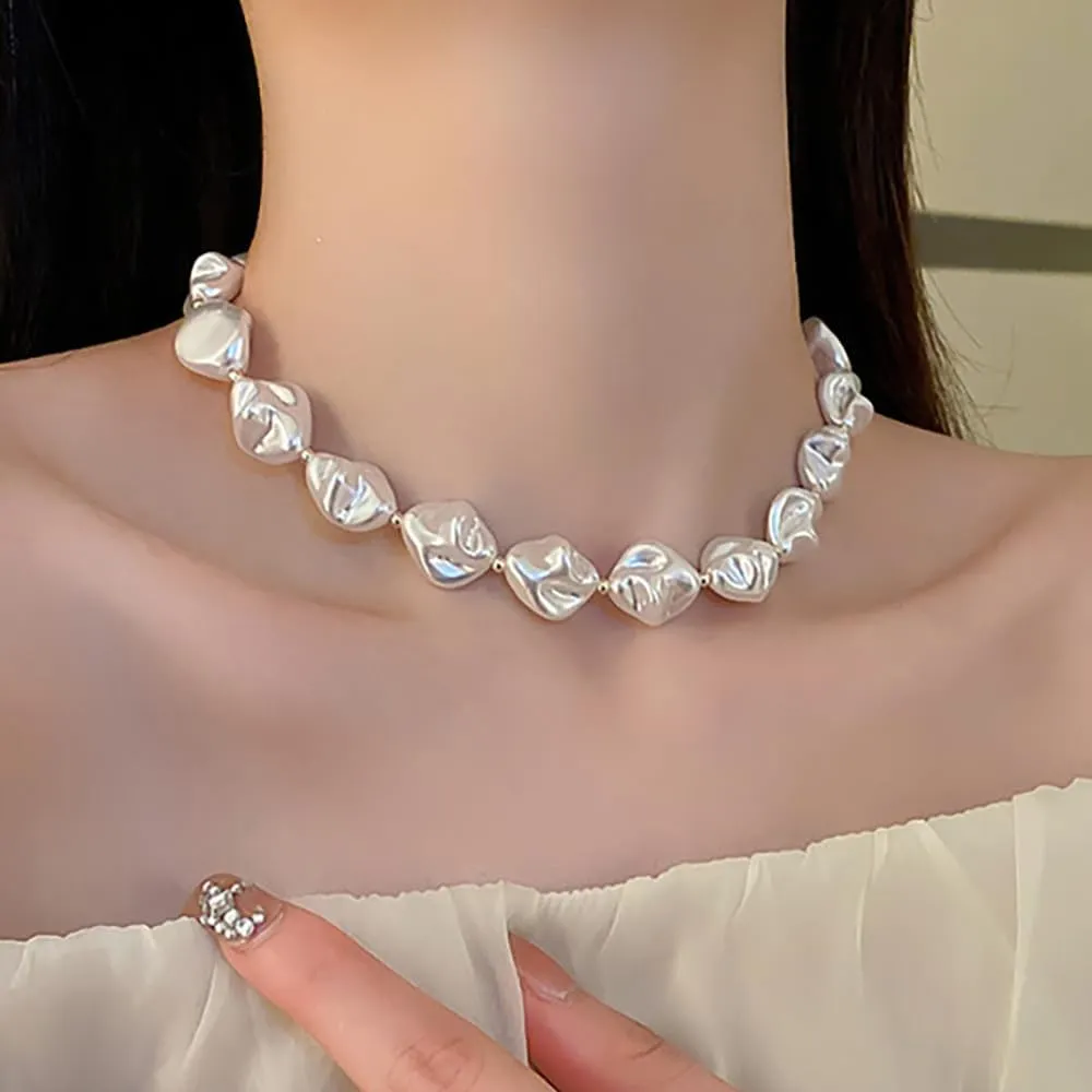 Natural Pearl Pendant Necklace for Women, Adjustable Baroque Dainty Pearl Beads Choker,Charming Simplify Daily Jewelry Gift