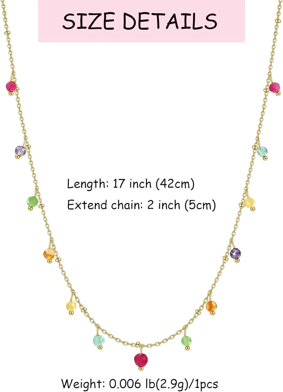 Natural Stone Necklaces for Women 14K Gold Plated waterproof Dainty Colorful Beaded Charm Choker Delicate Cute Summer Boho Beach Necklaces Jewelry Gift Sister, best friend, Birthday