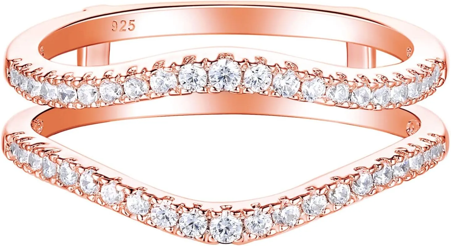 Newshe Jewellery AAAAA Cubic Zirconia Curved Wedding Bands for Women Ring Enhancer Guard for Engagement Rings 925 Sterling Silver Size 4-13