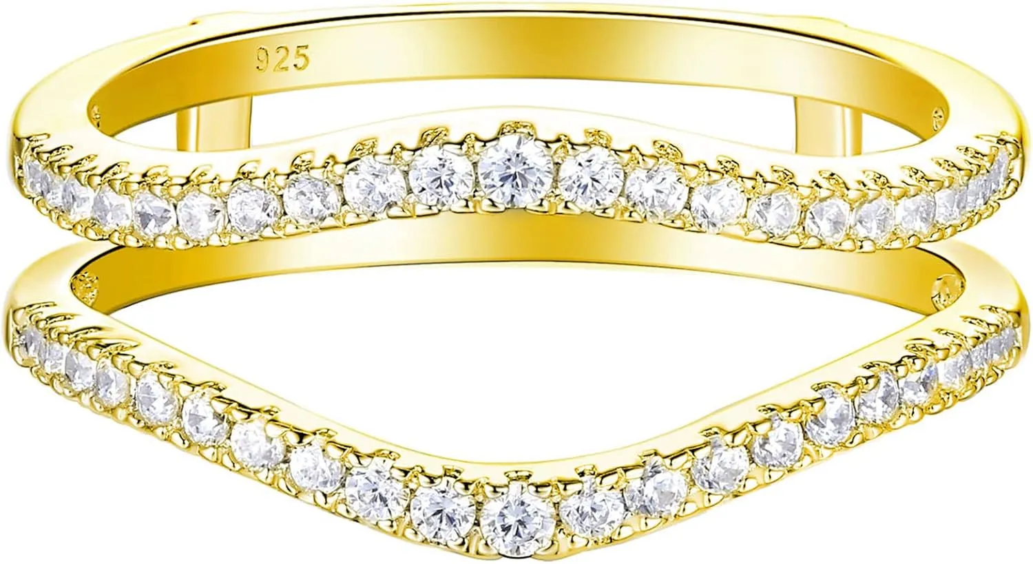 Newshe Jewellery AAAAA Cubic Zirconia Curved Wedding Bands for Women Ring Enhancer Guard for Engagement Rings 925 Sterling Silver Size 4-13