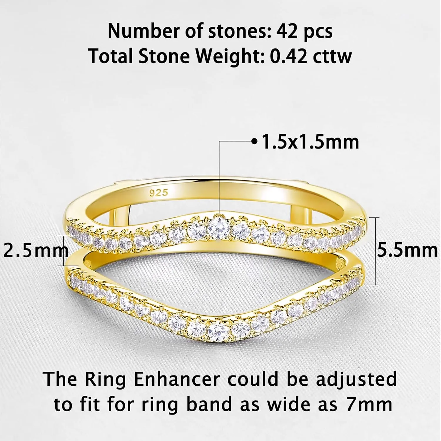 Newshe Jewellery AAAAA Cubic Zirconia Curved Wedding Bands for Women Ring Enhancer Guard for Engagement Rings 925 Sterling Silver Size 4-13