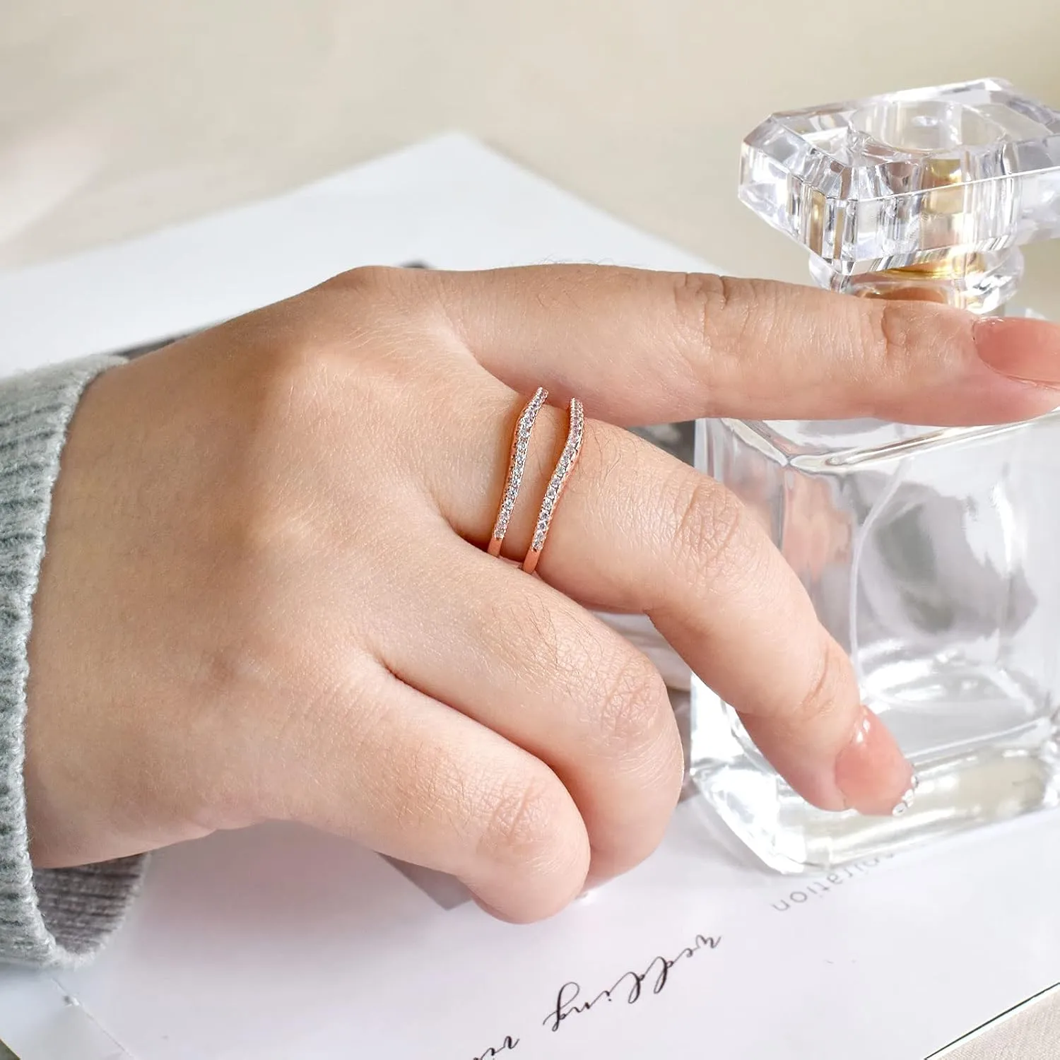 Newshe Jewellery AAAAA Cubic Zirconia Curved Wedding Bands for Women Ring Enhancer Guard for Engagement Rings 925 Sterling Silver Size 4-13