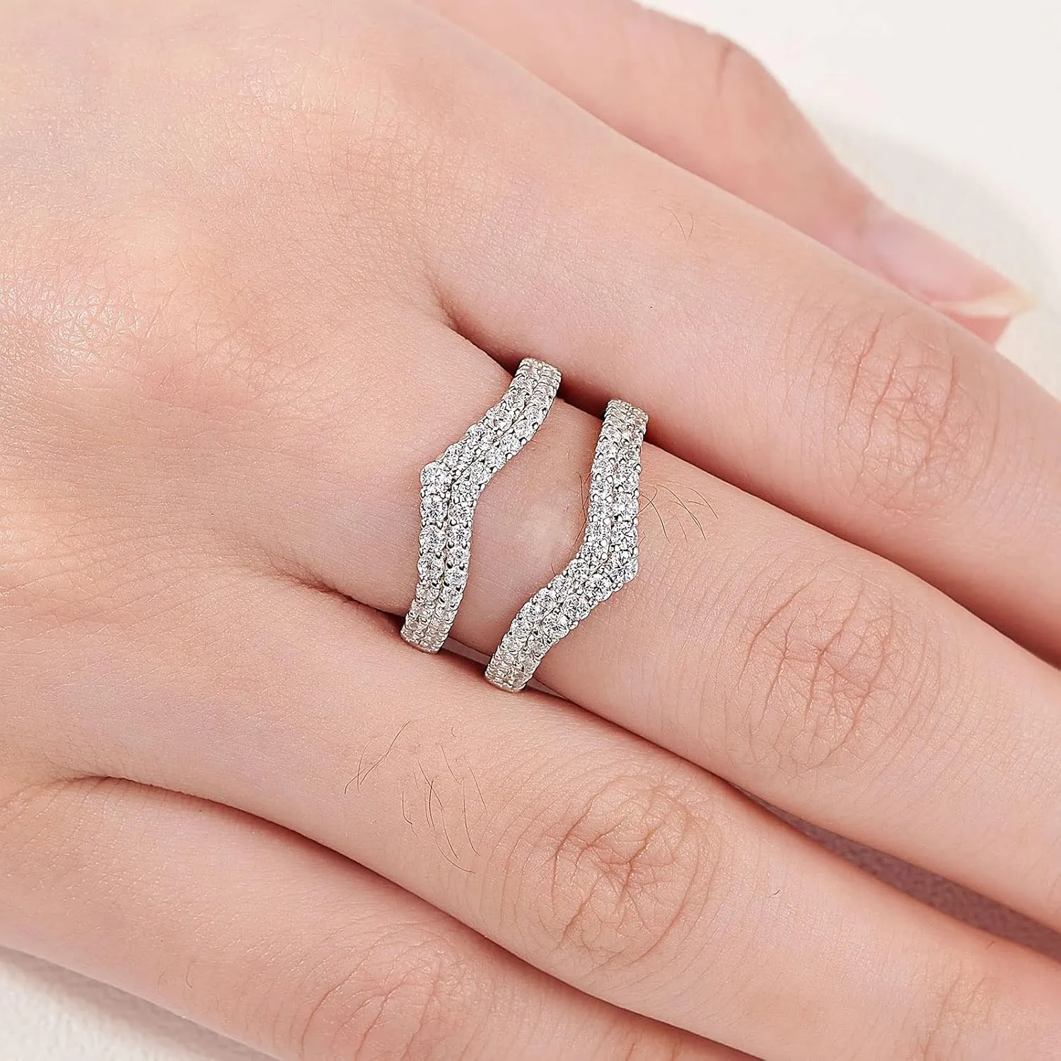 Newshe Jewellery AAAAA Cz Curved Bridal Ring Enhancer Guard for Women Engagement Rings 925 Sterling Silver White Gold Size 5-10