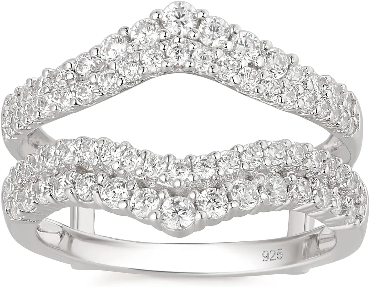 Newshe Jewellery AAAAA Cz Curved Bridal Ring Enhancer Guard for Women Engagement Rings 925 Sterling Silver White Gold Size 5-10