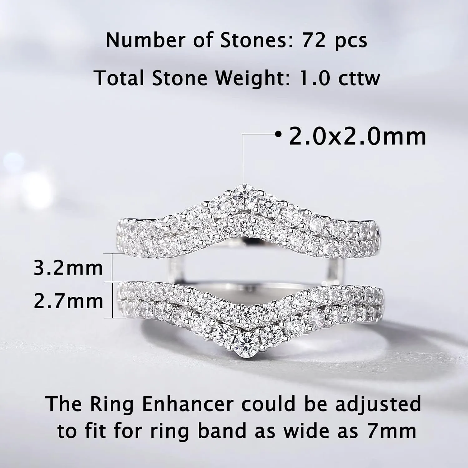 Newshe Jewellery AAAAA Cz Curved Bridal Ring Enhancer Guard for Women Engagement Rings 925 Sterling Silver White Gold Size 5-10